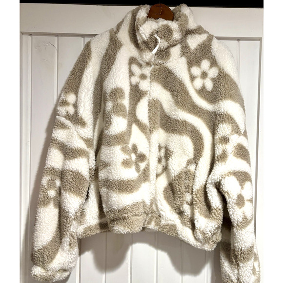Urban Outfitters Olivia Sherpa Fleece Jacket Full Zip Womens S-P - Picture 1 of 8
